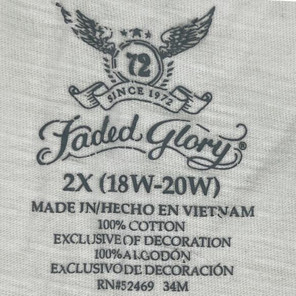 Faded Glory Embroidered Neckline Short Sleeve Tee Shirt Top in White 2X(18W-20W) - Picture 6 of 11